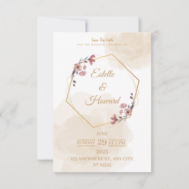 Tarjeta De Agradecimiento Elegant Geometric Floral Save The Date Card (Anverso)