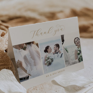 Tarjeta De Agradecimiento Elegant Gold 3 Photo Template plegado Gracias