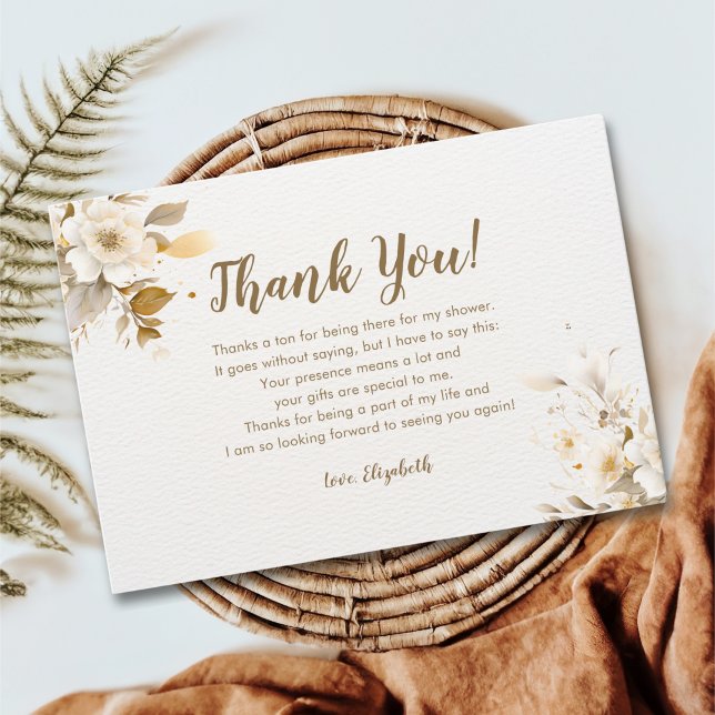 Tarjeta De Agradecimiento Elegant Gold and Beige Flower Bridal Shower (Subido por el creador)