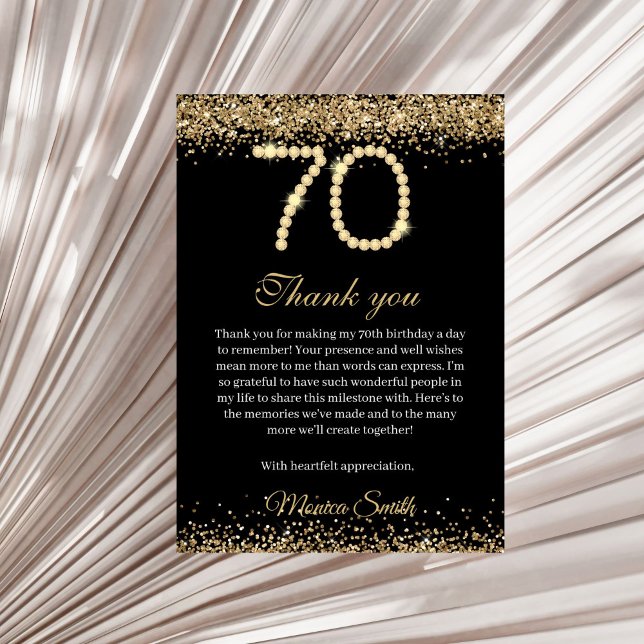 Tarjeta De Agradecimiento Elegant Gold Diamonds 70th Birthday Thank you Card (Gold Diamonds 70th Birthday Thank you card)