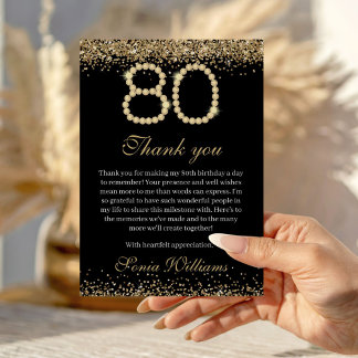 Tarjeta De Agradecimiento Elegant Gold Diamonds 80th Birthday Thank You Card