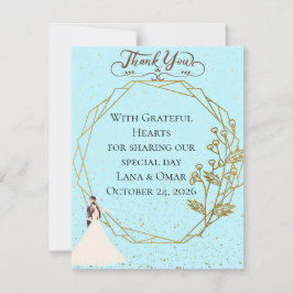 Tarjeta De Agradecimiento Elegant Gold Geometric Dusty Blue Wedding