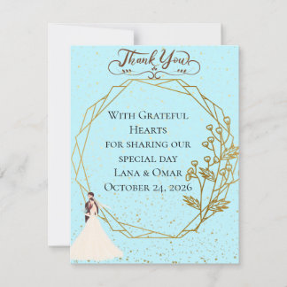 Tarjeta De Agradecimiento Elegant Gold Geometric Dusty Blue Wedding
