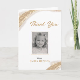 Tarjeta De Agradecimiento Elegant Gold Glitter Photo Birthday