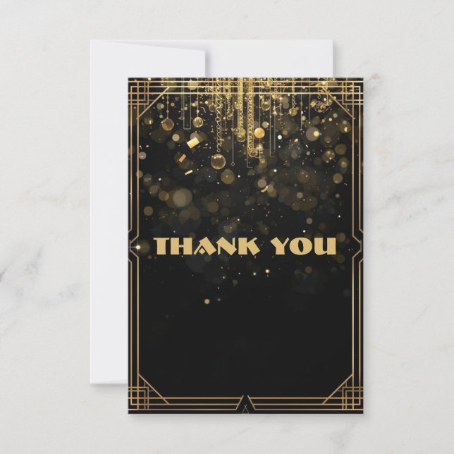 Tarjeta De Agradecimiento Elegant Gold Glitter Thank You Card | Black & Gold (Anverso)