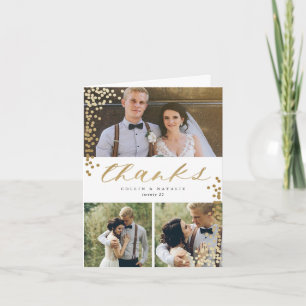 Tarjeta De Agradecimiento Elegant Gold Script 3 Photo Wedding