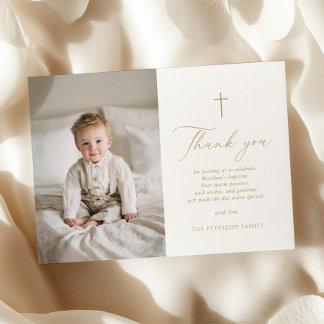 Tarjeta De Agradecimiento Elegant Gold Script Baptism Flat Thank You Card