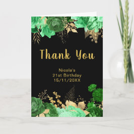 Tarjeta De Agradecimiento Elegant Green and Gold Flowers Birthday Party