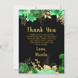 Tarjeta De Agradecimiento Elegant Green and Gold Flowers Birthday Party