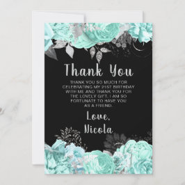 Tarjeta De Agradecimiento Elegant Green and Silver Flowers Birthday Party