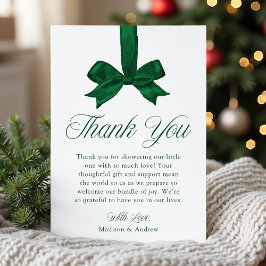 Tarjeta De Agradecimiento Elegant Green Bow Christmas Baby Shower