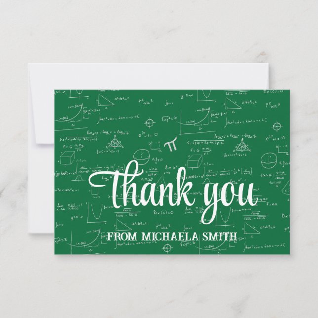 Tarjeta De Agradecimiento Elegant Green Script Mathematics Graduation Thank (Anverso)