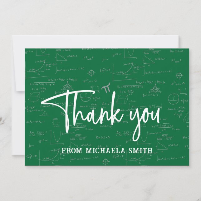 Tarjeta De Agradecimiento Elegant Green Script Typography Math Graduation (Anverso)