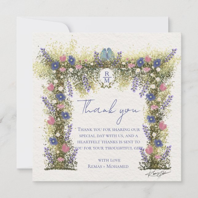 Tarjeta De Agradecimiento Elegant Hand-Drawn Floral Wedding Thank You Card (Anverso)