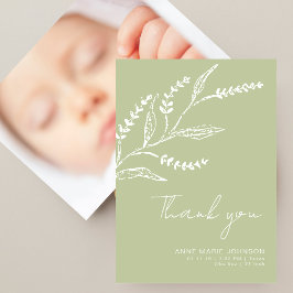 Tarjeta De Agradecimiento Elegant Hand-drawn Sage Green Baby Shower