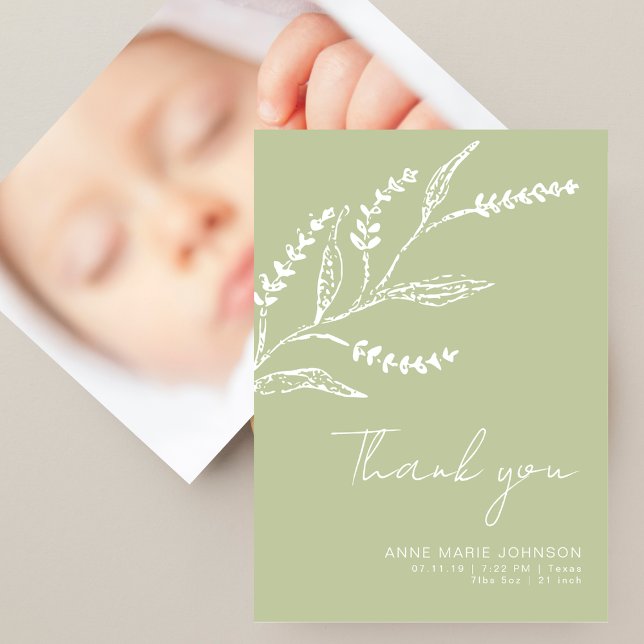 Tarjeta De Agradecimiento Elegant Hand-drawn Sage Green Baby Shower (Subido por el creador)