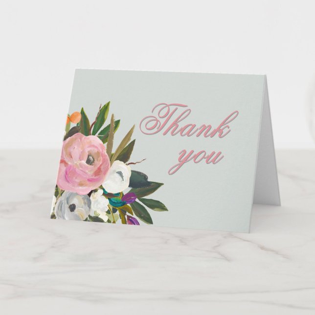 Tarjeta De Agradecimiento Elegant Handpainted Floral 100th Birthday Party  (Subido por el creador)