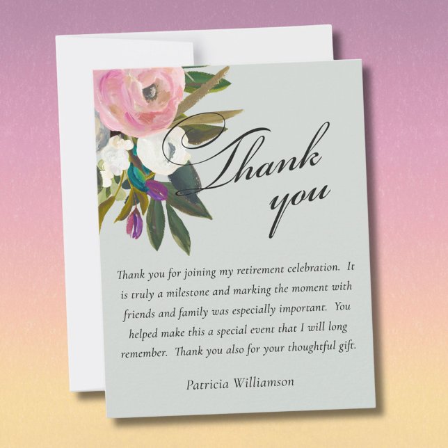 Tarjeta De Agradecimiento Elegant Handpainted Floral Budget Retirement (Subido por el creador)