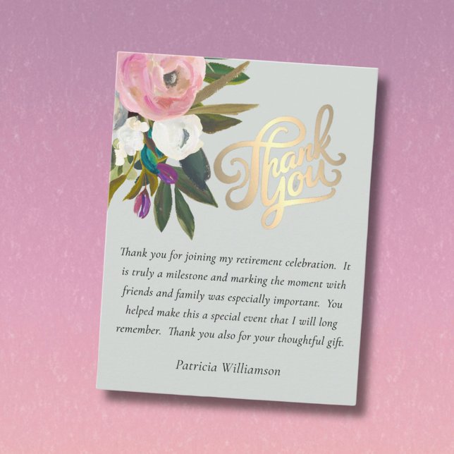 Tarjeta De Agradecimiento Elegant Handpainted Floral Budget Retirement (Subido por el creador)