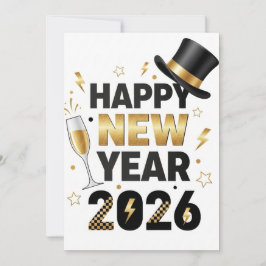 Tarjeta De Agradecimiento Elegant Happy New Year 2026 Black & Gold Greeting 
