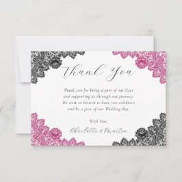Tarjeta De Agradecimiento Elegant Hot Pink and Black Wedding