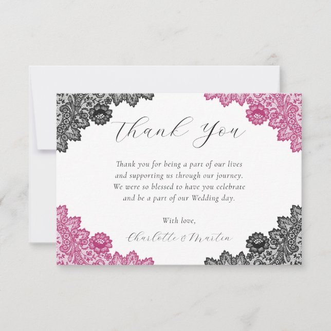 Tarjeta De Agradecimiento Elegant Hot Pink and Black Wedding (Anverso)
