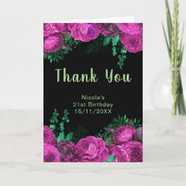 Tarjeta De Agradecimiento Elegant Hot Pink Flowers Birthday Party