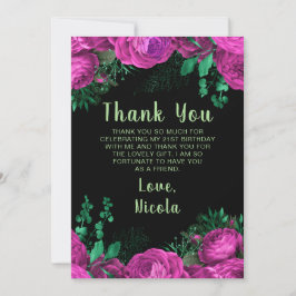 Tarjeta De Agradecimiento Elegant Hot Pink Flowers Birthday Party