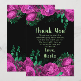 Tarjeta De Agradecimiento Elegant Hot Pink Flowers Sweet Sixteen