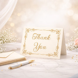 Tarjeta De Agradecimiento Elegant Ivory Gold Filigree Script Thank You