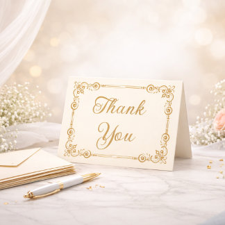 Tarjeta De Agradecimiento Elegant Ivory Gold Filigree Script Thank You