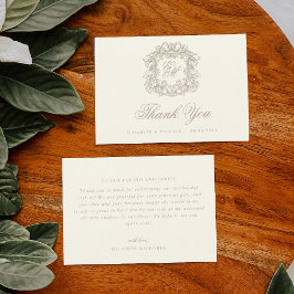 Tarjeta De Agradecimiento Elegant Ivory Monogram Crest Vintage Wedding 