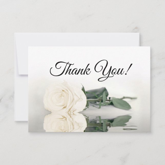 Tarjeta De Agradecimiento Elegant Ivory White Mirrored Rose Simple Wedding (Anverso)