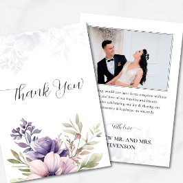 Tarjeta De Agradecimiento Elegant Lavender Floral Photo Wedding Thank You 