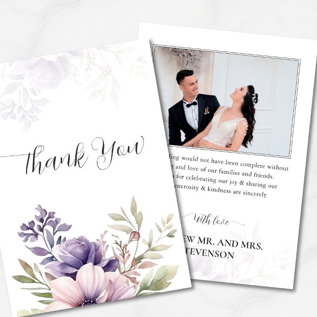Tarjeta De Agradecimiento Elegant Lavender Floral Photo Wedding Thank You  (Subido por el creador)