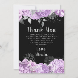 Tarjeta De Agradecimiento Elegant Lilac and Silver Flowers Birthday Party