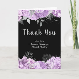 Tarjeta De Agradecimiento Elegant Lilac and Silver Flowers Sweet Sixteen