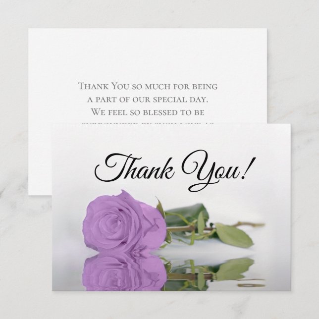 Tarjeta De Agradecimiento Elegant Lilac Purple Mirrored Rose Simple Wedding (Anverso / Reverso)
