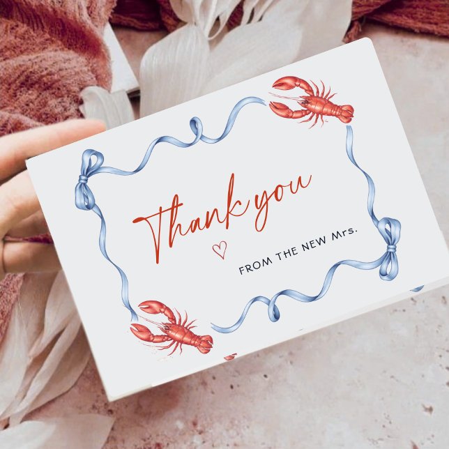 Tarjeta De Agradecimiento Elegant Lobster Ribbon Bridal Shower Thank You (Subido por el creador)