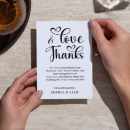 Tarjeta De Agradecimiento Elegant Love and Thanks Heart Script Wedding