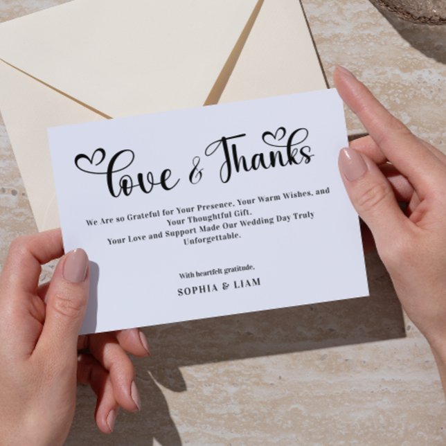 Tarjeta De Agradecimiento Elegant Love and Thanks Heart Script Wedding  (love and thanks wedding thank you cards elegant black and white script calligraphy modern simple )