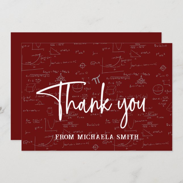 Tarjeta De Agradecimiento Elegant Maroon Script Typography Math Graduation (Anverso / Reverso)