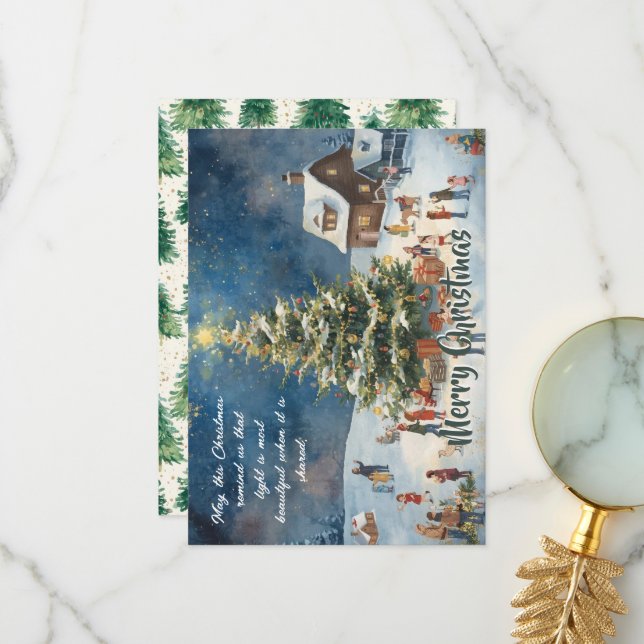Tarjeta De Agradecimiento Elegant Merry Christmas Thank You Card (Anverso/Reverso In Situ)