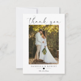 Tarjeta De Agradecimiento Elegant Minimalist Custom Wedding Couple Photo 