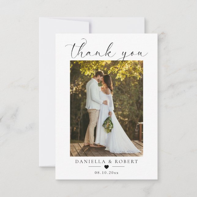 Tarjeta De Agradecimiento Elegant Minimalist Custom Wedding Couple Photo  (Anverso)