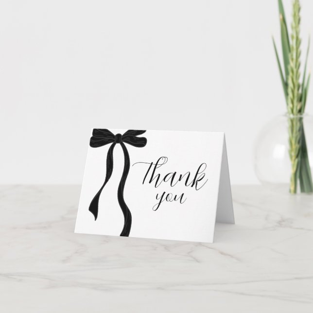 Tarjeta De Agradecimiento Elegant Modern Black Bow Birthday (Anverso)