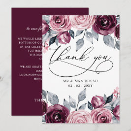 Tarjeta De Agradecimiento Elegant Modern Botanical Burgundy Floral Wedding