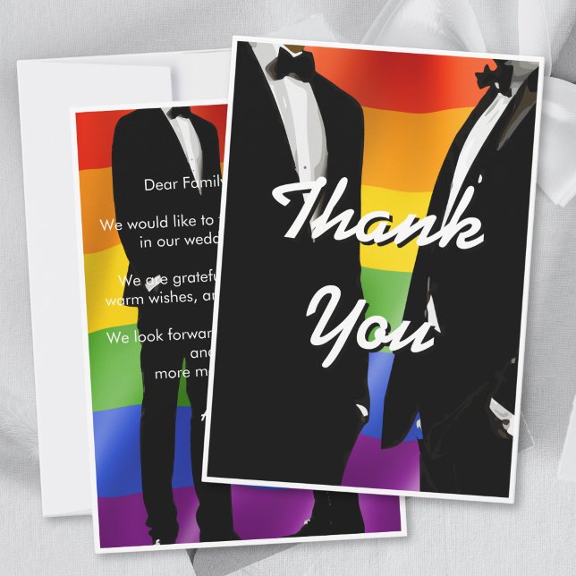 Tarjeta De Agradecimiento Elegant Modern Gay Men Wedding Rainbow (Subido por el creador)