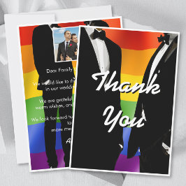 Tarjeta De Agradecimiento Elegant Modern Gay Men Wedding Rainbow Photo