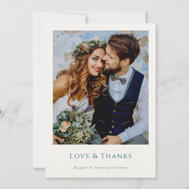 Tarjeta De Agradecimiento Elegant Modern Photos Script Love & Thanks Wedding (Anverso)